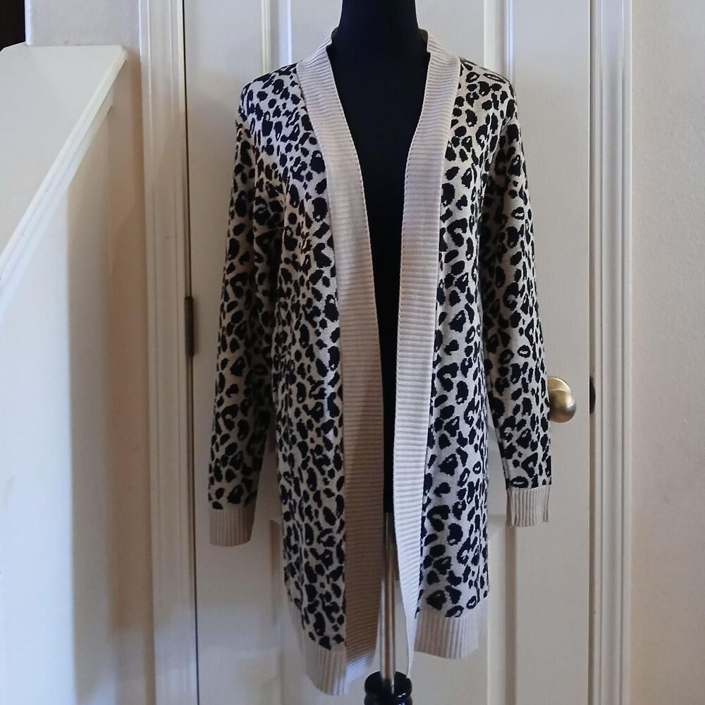 Y2K Mcbling Indie Sleaze Nine West Leopard Print Open Front Knit Cardigan S